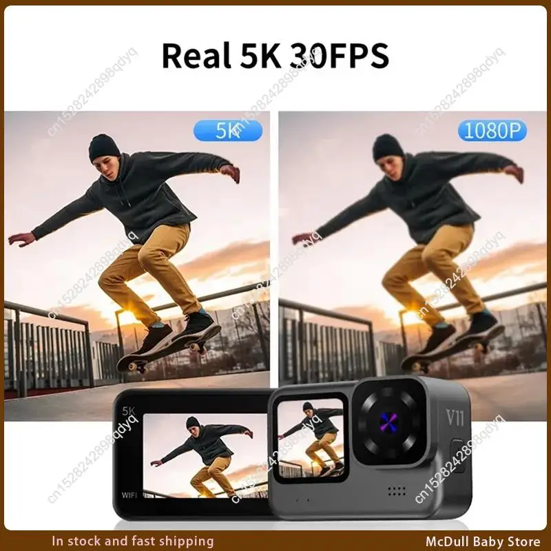 ABJA-5K Wifi 4K 60FPS Action Camera Dual IPS 2.2 Touch LCD Waterproof Wide Angle 5X Zoom Anti-Shake Sport Camera With Remote