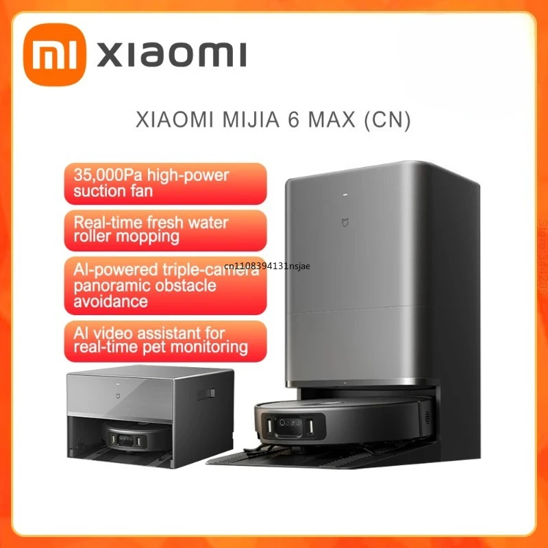 NEW XIAOMI MIJIA 6 Max OMNI Robot Vacuum Mop 35000Pa Self-Cleaning AI Obstacle Avoidance Camera Video Monitoring Detection Pet