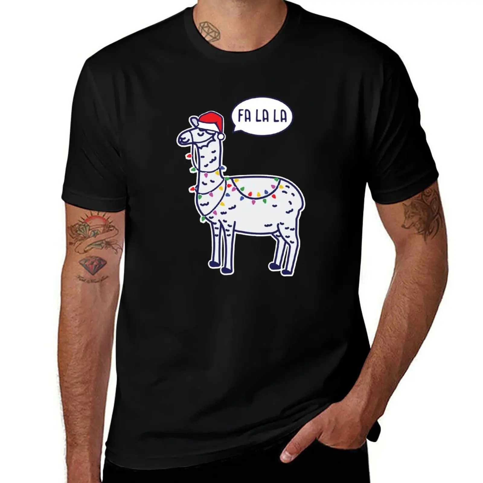 

Funny Fa La Christmas Llama with Santa Hat T-Shirt Work Style Casual T-Shirt