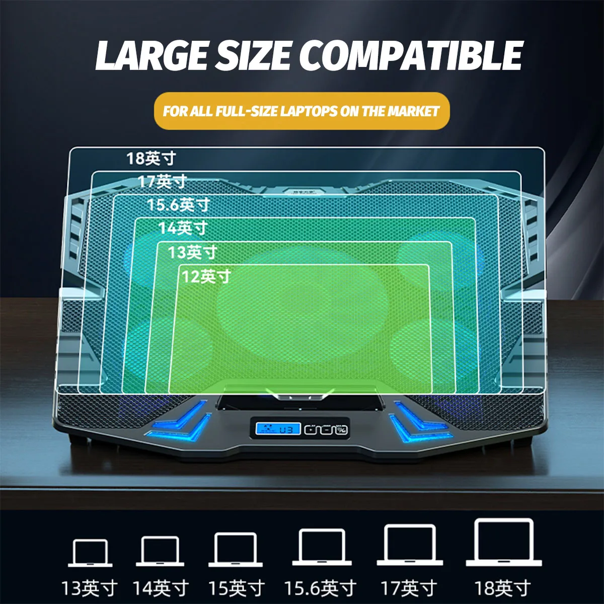 Supporto per notebook con sistema di raffreddamento Base di raffreddamento per computer regolabile Comodo radiatore con ventola di riduzione del rumore ad alta potenza EW1259