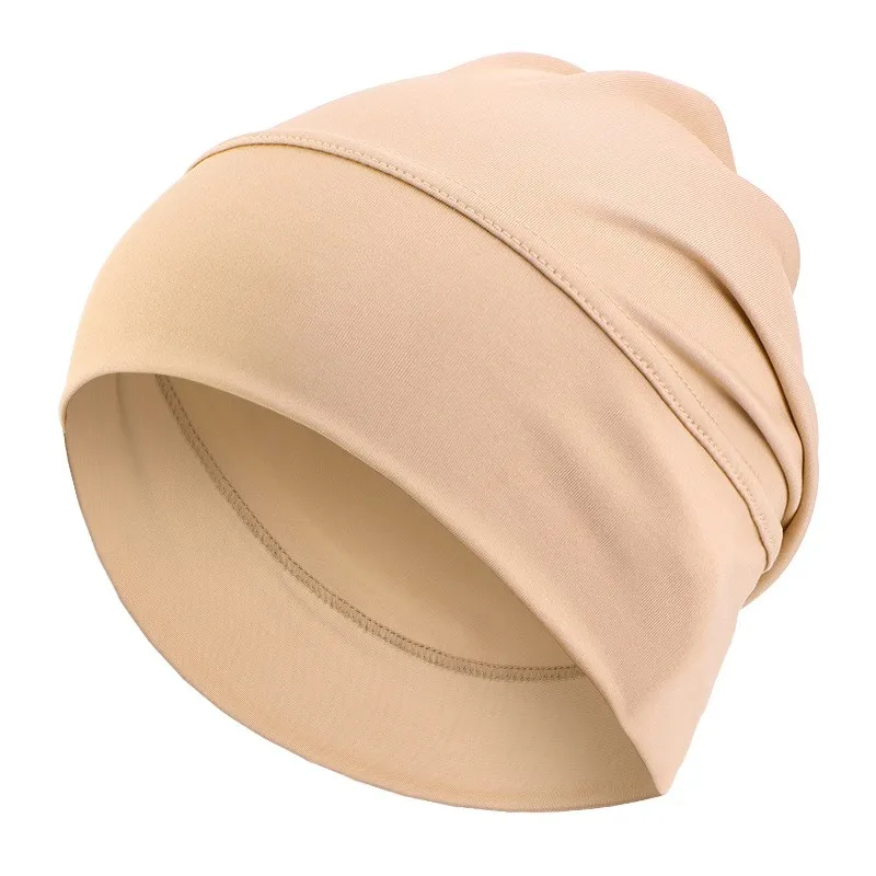 New Ethnic Elastic Headscarf Cap, Solid Color Base Cap for Women