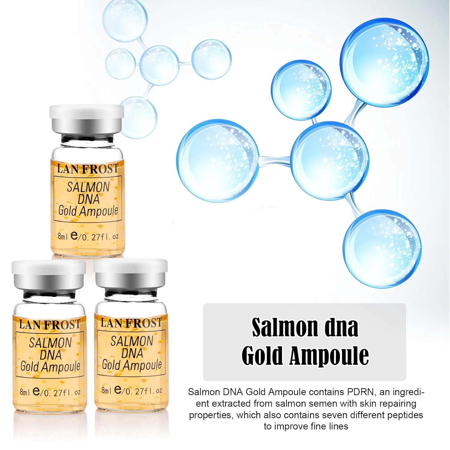 8ml Gold Salmon DNA Ampoule Serum Skin Booster Moisturizing Facial Care for 0.3mm Microneedle Therapy
