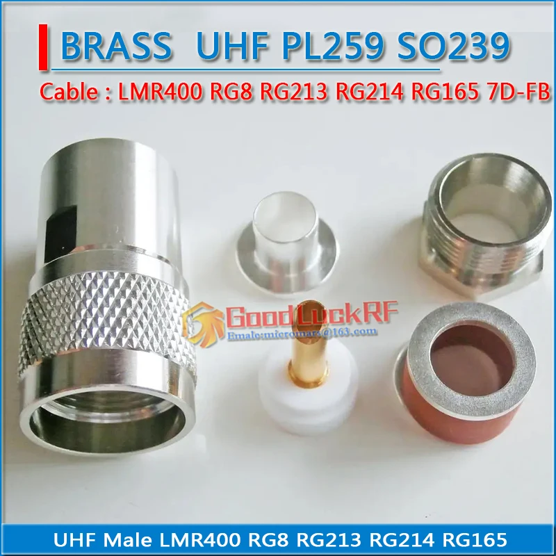 Connector Socket PL259 SO239 SO-239 UHF Male Clamp For RG8 RG165 RG213 LMR400 7D-FB SYV-50-7 Cable Brass RF Coaxial Adapter