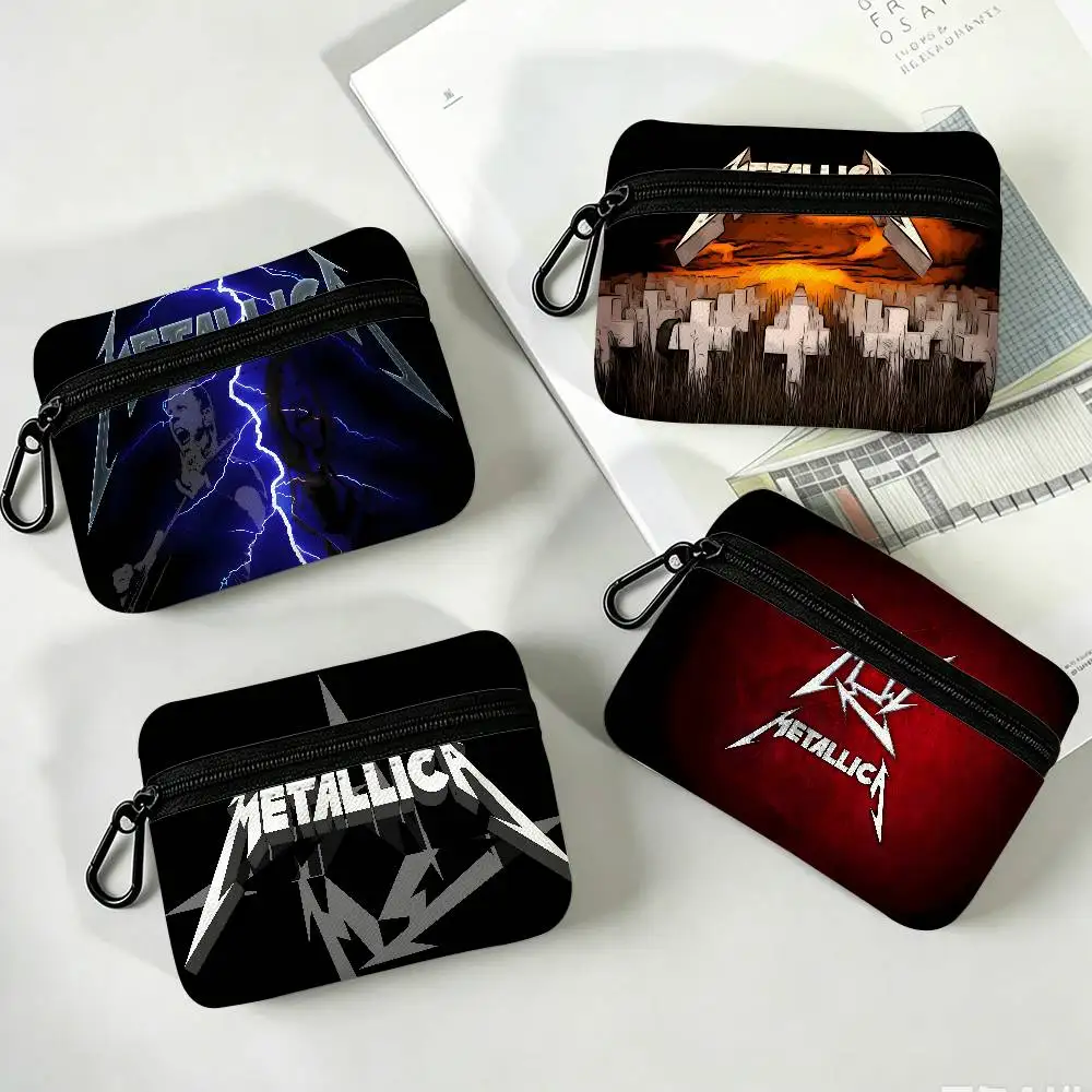 M-Metallica Heavy-Thunderous Portable Oxford Fabric Mini Wallet Carabiner Design Small Coin Bag For Cards Keys Earphones