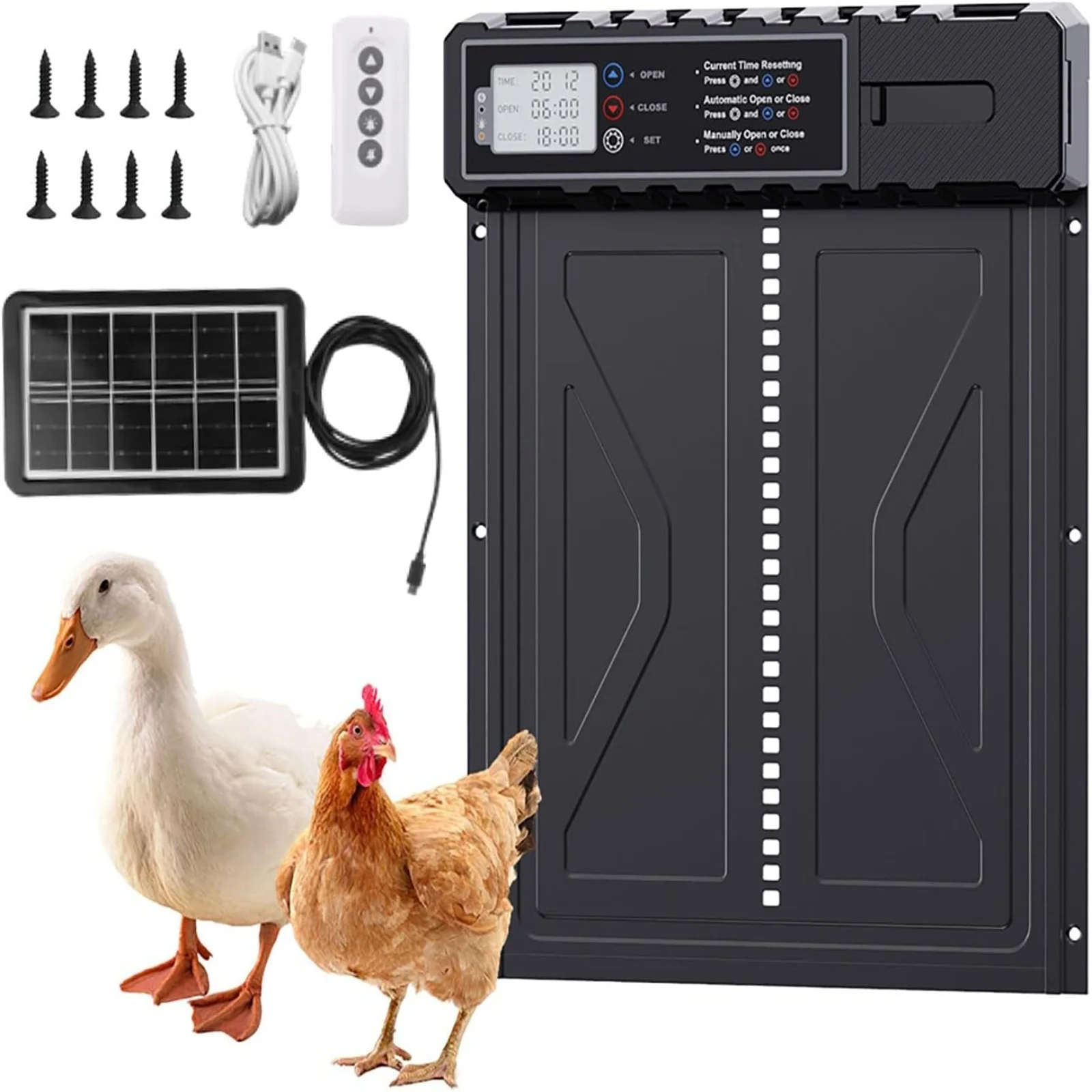 Large Size Chicken Coop Door with Solar Charging T-C Charging Model Solar Panel Remote Control Abnormal Opening and Closing