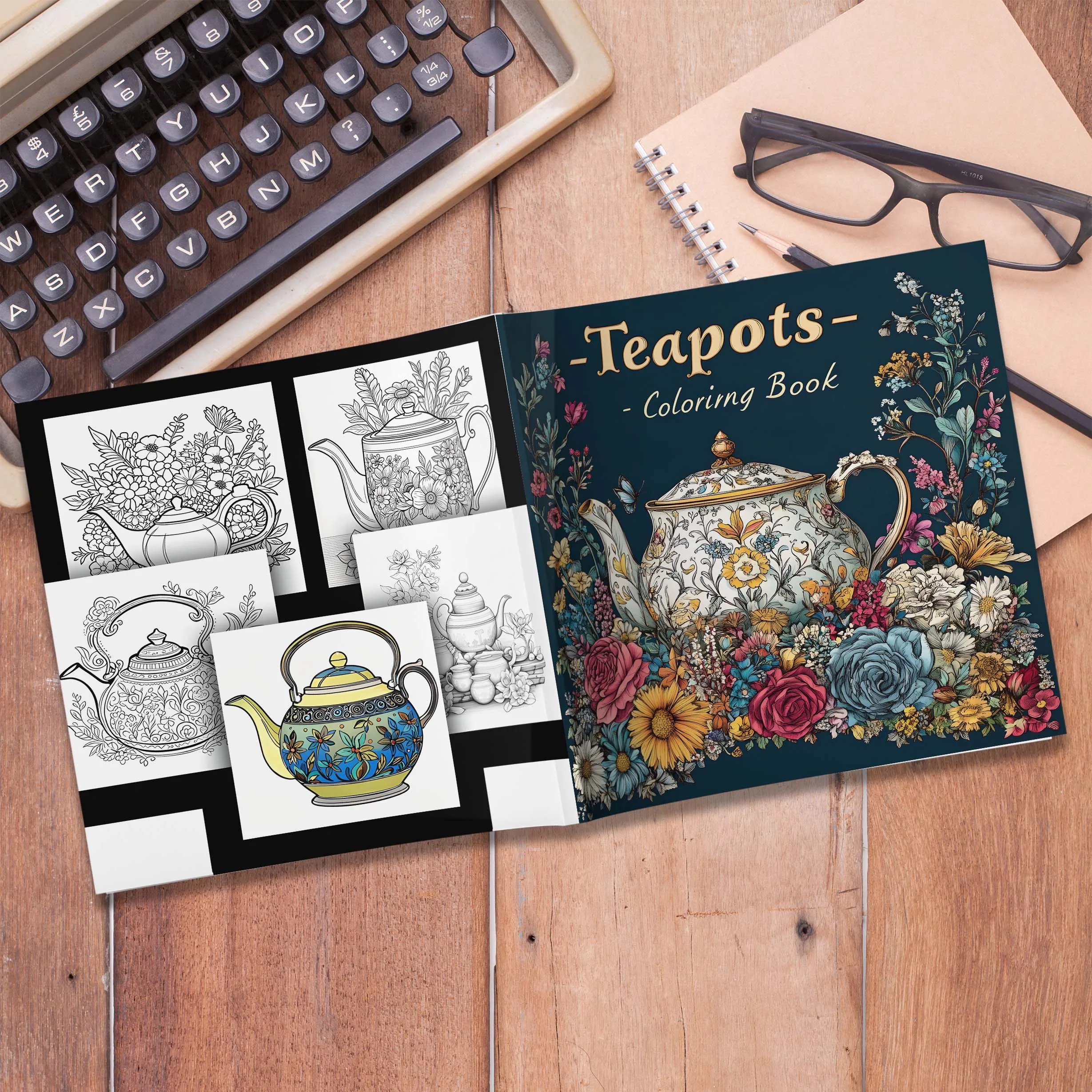 Teapots Coloring Book 24 Pages Art Adult Picture Book Gift For Birthday Party Relieve Stress Kill Time Graffiti Painting Drawing