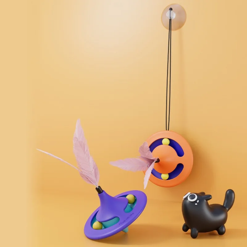 

Pet Toys Tilting Gyro Teaser Cat Stick Hanging Cat Self Hi Interactive Toys Cat Boredom Feather Toys