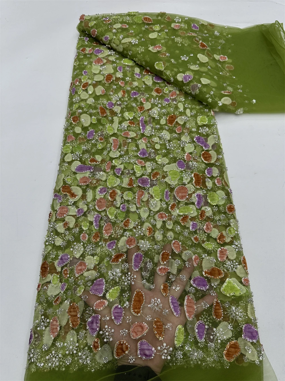 

Luxury African Lace Fabric 5 Yards Velvet Lace Beaded Tulle Lace Fabric Embroidered Nigerian Fabric for Wedding Dress Sewing