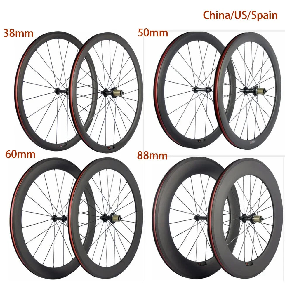 Full 700C Carbon Road Clincher Bike Wheelset 38/50/60/88mm Bicycle Wheels UD Matte Basalt Brake