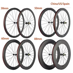 Full 700C Carbon Road  Clincher Bike  Wheelset  38/50/60/88mm  Bicycle Wheels UD Matte Basalt Brake