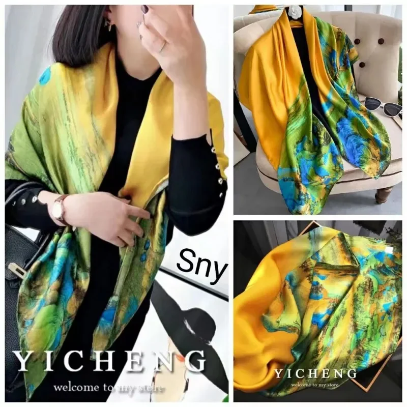 110 square scarves 2023 new Douyin hot-selling brocade silk scarf retro decorative scarf shirt decorative shawl