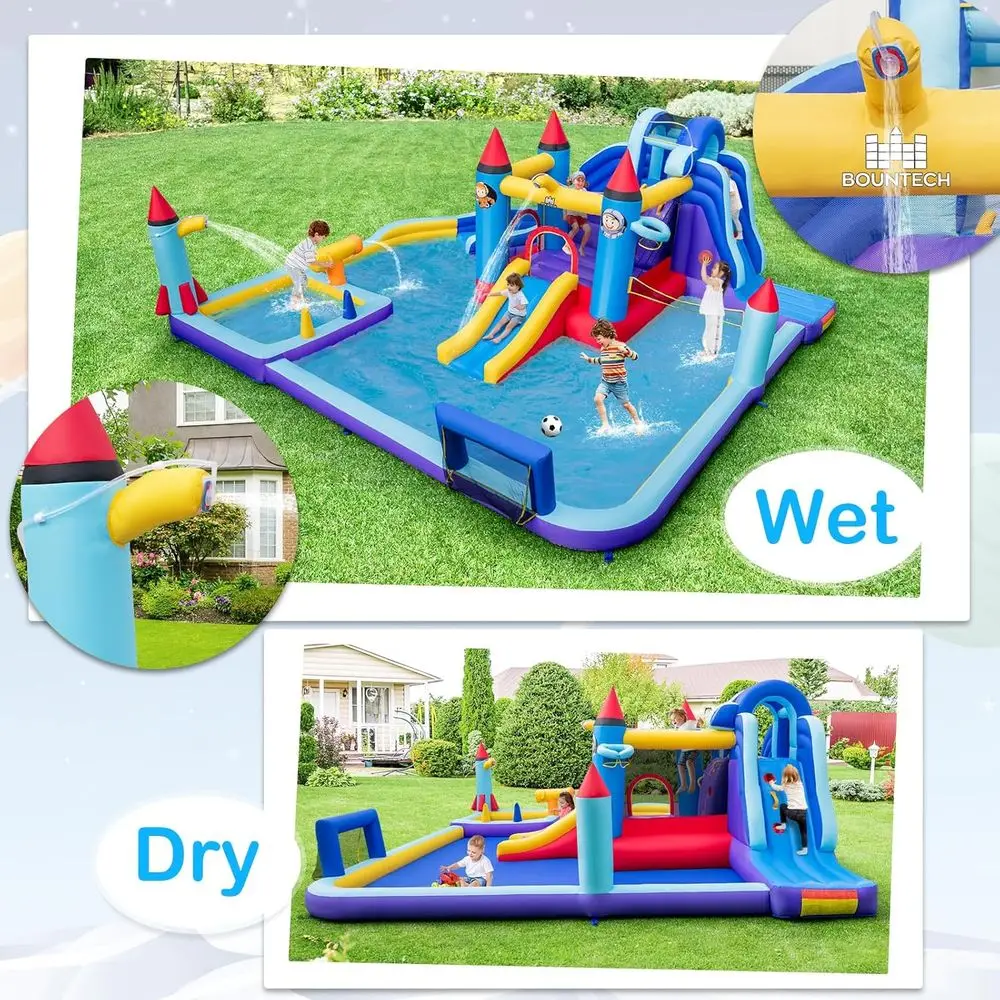Iatable Water Slide, 10-in-1 Water Park Jump Castle for Big Kids 5-12, Water Slides Iatables w/Huge Splash Pool, Footba