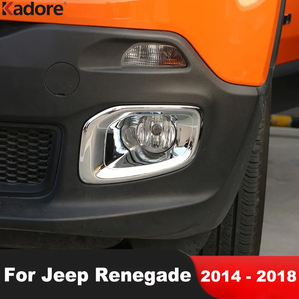 For Jeep Renegade 2014 2015 2016 2017 2018 Chrome Car Front Fog Light Lamp Cover Trim Head Foglight Bezel Trims Accessories