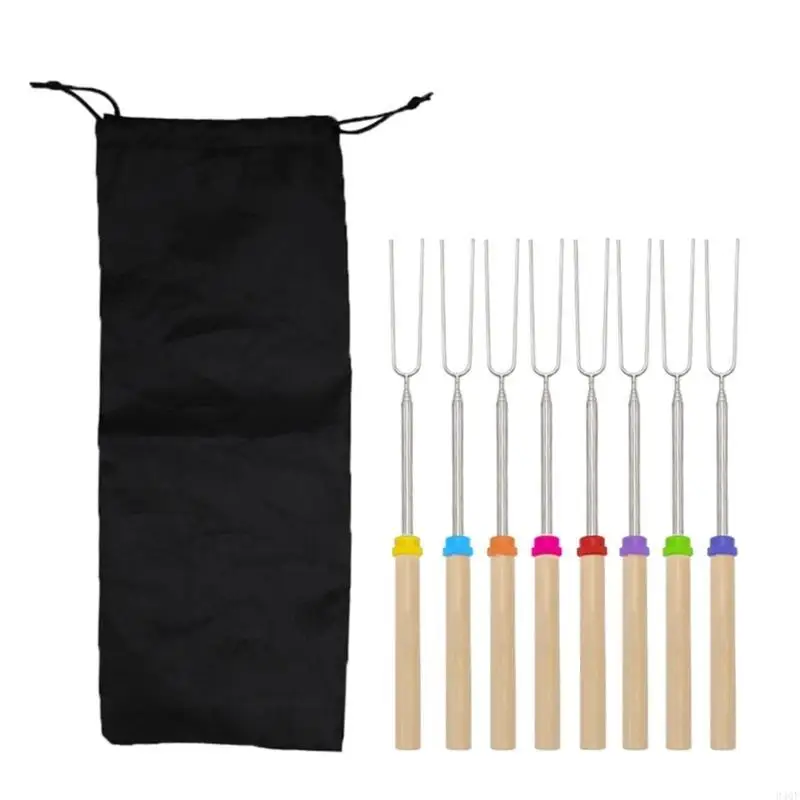 

340F Roasting Telescoping Smores Fork Stainless Steel Long Camping Skewer Campfire-BBQ Cookware Accessories