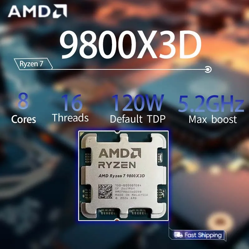 

Процессор AMD Ryzen 7 9800X3D, игровой процессор R7 9800X3D, 5,2 ГГц, 8 ядер, 16 потоков, 104 м, игровой кэш-памяти, процессор AM5