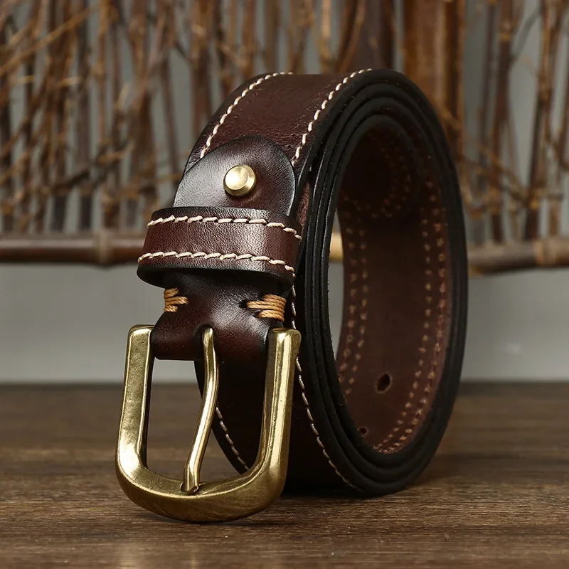 

3.8CM Mens Cowskin Belts Luxury Full Grain Cowhide Genuine Leather Belt High Quality Copper Buckle Male Strap For Jeans Cintos