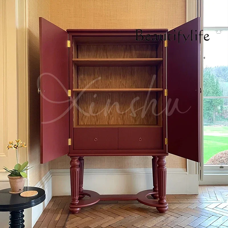 

XR J French Solid Wood Dining Side Cabinet, Restaurant Storage Cabinet, American Retro Bookcase, Wine Cabinet Against The Wall