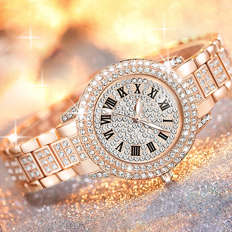 Casual Elegante All-Star Mulheres Relógio de Quartzo Brilhante Fine Zircon Senhora Mecânica Relógios de Pulso Moda Relógios Dobráveis Relógio Fivela