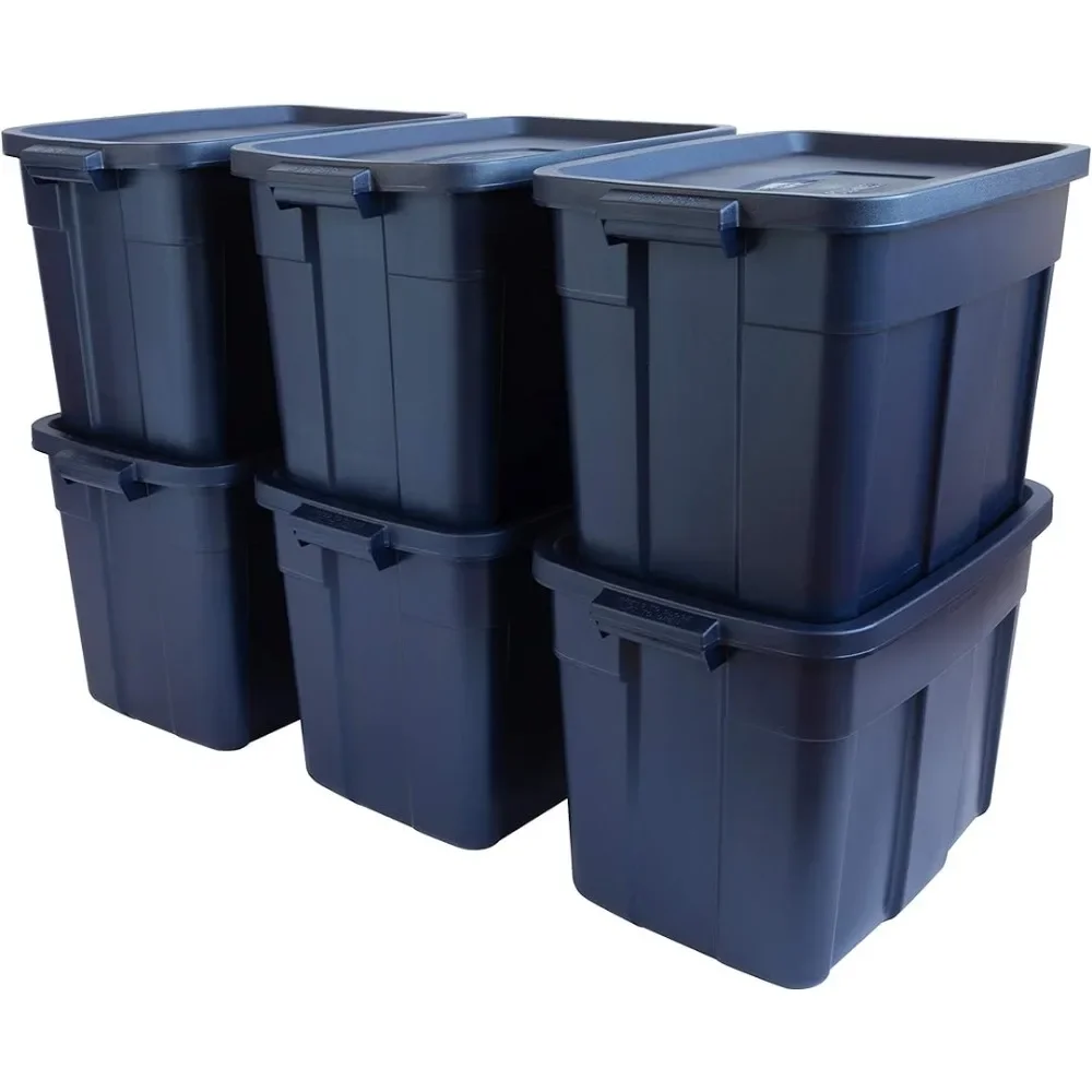 Roughneck️ Storage Tote Bag, Stackable Containers, Perfect for Garage Storage, Mobile Boxes & More, 18 Gallon -6 Pack