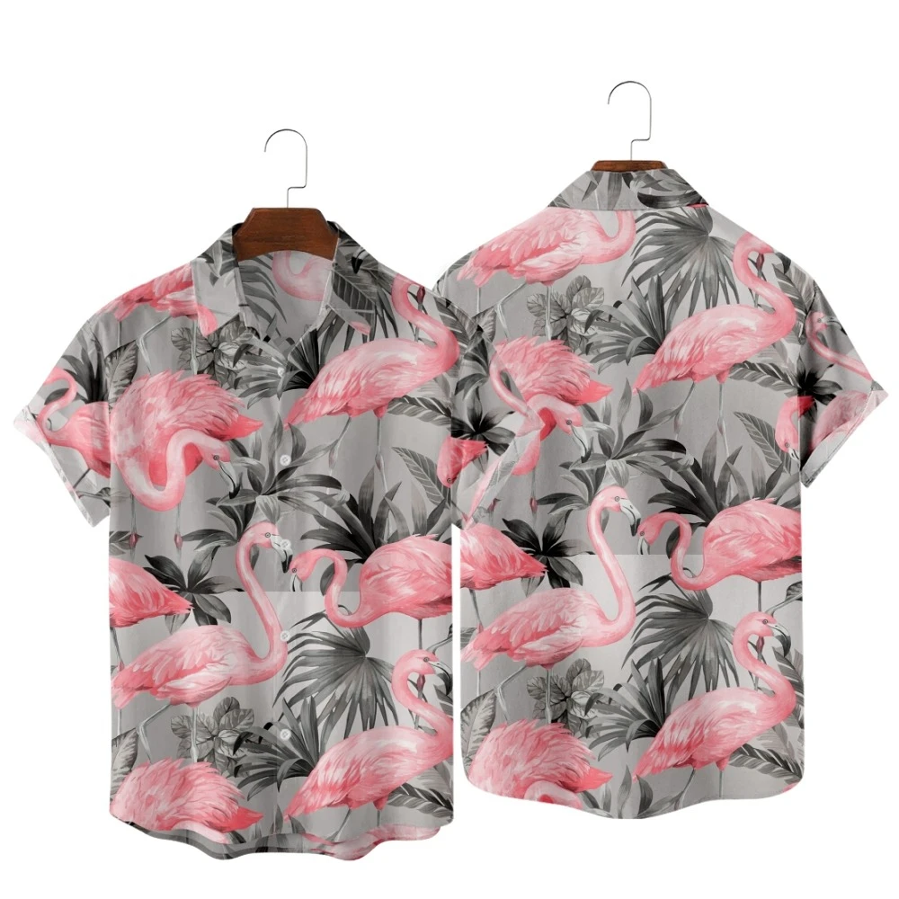 

2022 Tropical & Flamingo Pattern Print Shirt, Fashion Casual Harajuku Hawaiian Beach Style, Summer Shirts for Men and Women