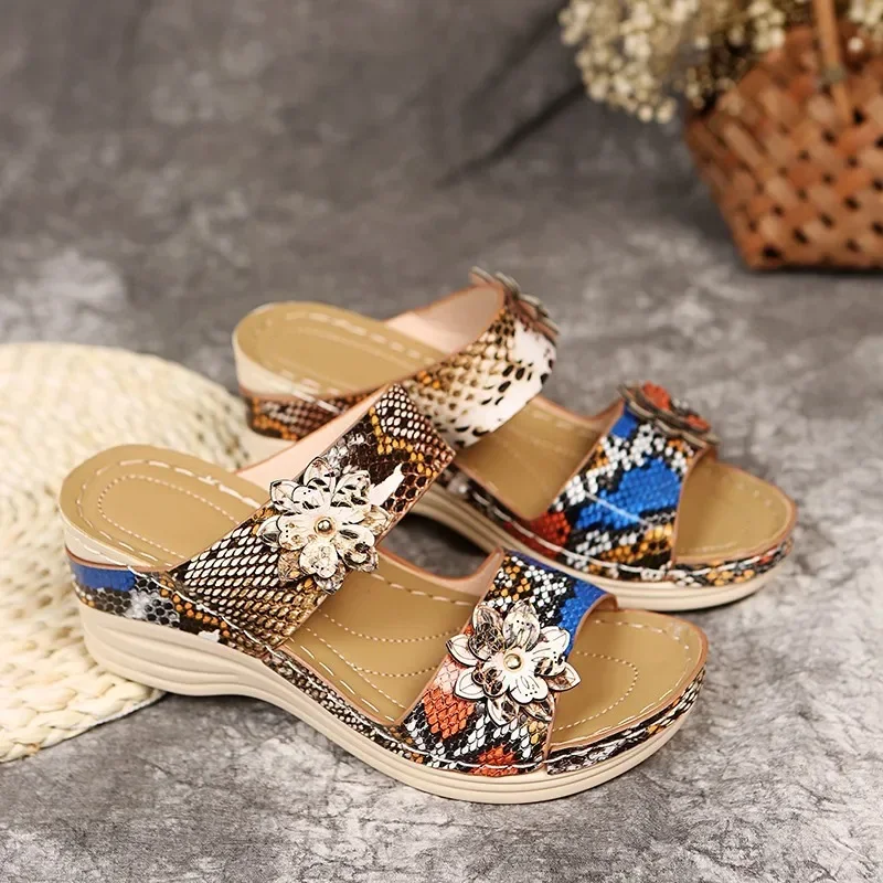 Women's Sandals Open Toe Slipper Outdoor Wedges Comfortable Flip Flop Serpentine Platform Fish Mouth Orthopedic Wedge Sandals