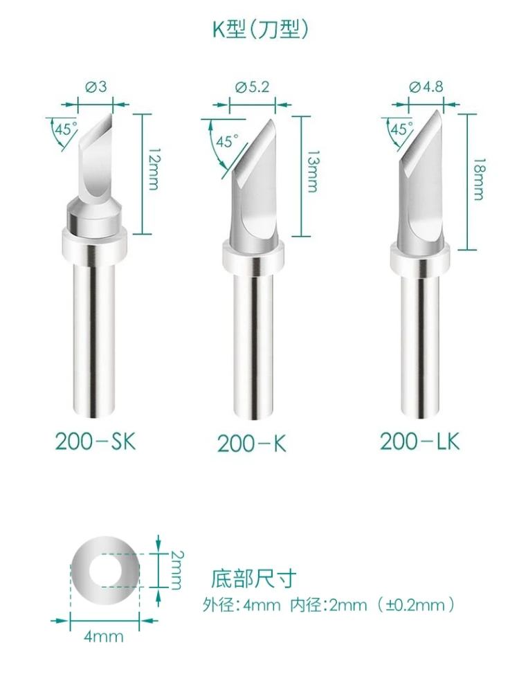 Ujung besi solder, alat perbaikan aksesori kepala solder seri 200-I/K/B/LB/C/D/J untuk 203/203H/204/204H/3202/376D