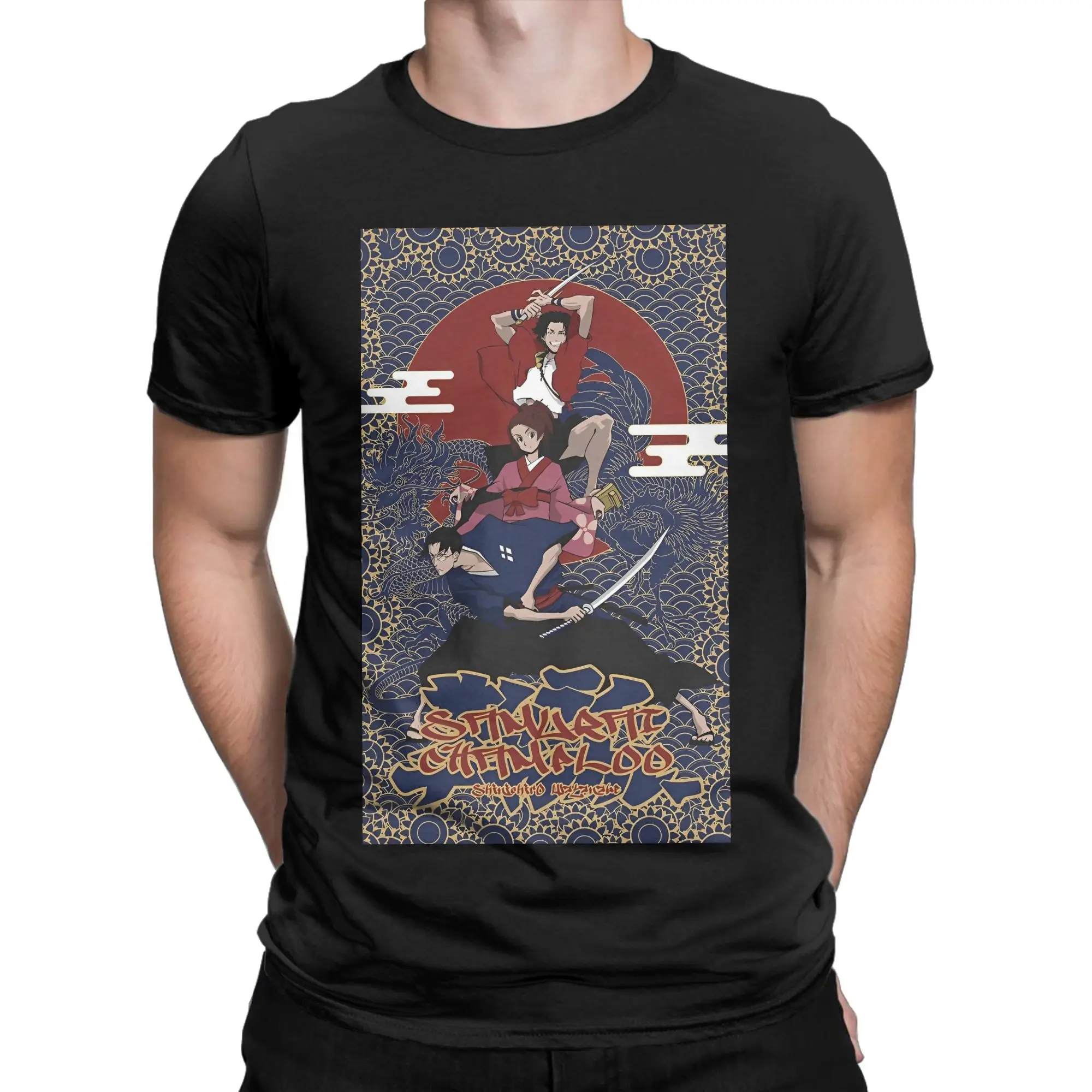Camisetas masculinas e femininas de samurai champloo, manga, anime, casual, 100% algodão, gola redonda, manga curta, roupas plus size