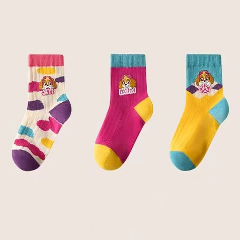 3 Pairs Children Socks Cartoon Paw Patrol Girls Socks Spring Autumn Middle Tube sock Cotton Cute Kids Socks Size 3-12 Year