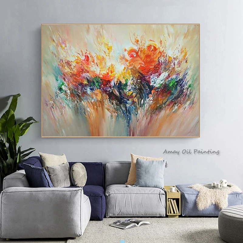 Hand Painted Palette Knife Oil Painting, Vibrant Abstract Floral Canvas, Thick Impasto Colorful Flower Modern Wall Art