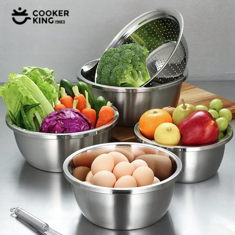 

COOKER KING 5 шт. набор чаш и сито для смешивания, сито из нержавеющей стали 304, утолщенная сливная корзина, раковина для мытья фруктов и овощей