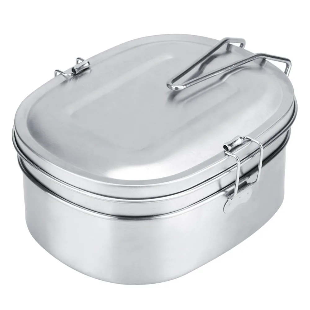 Practical 304 Stainless Steel Double Layer Lunch Box 2 Compartments 1300ml Divided Lunch Box Food Storage Container For Travel