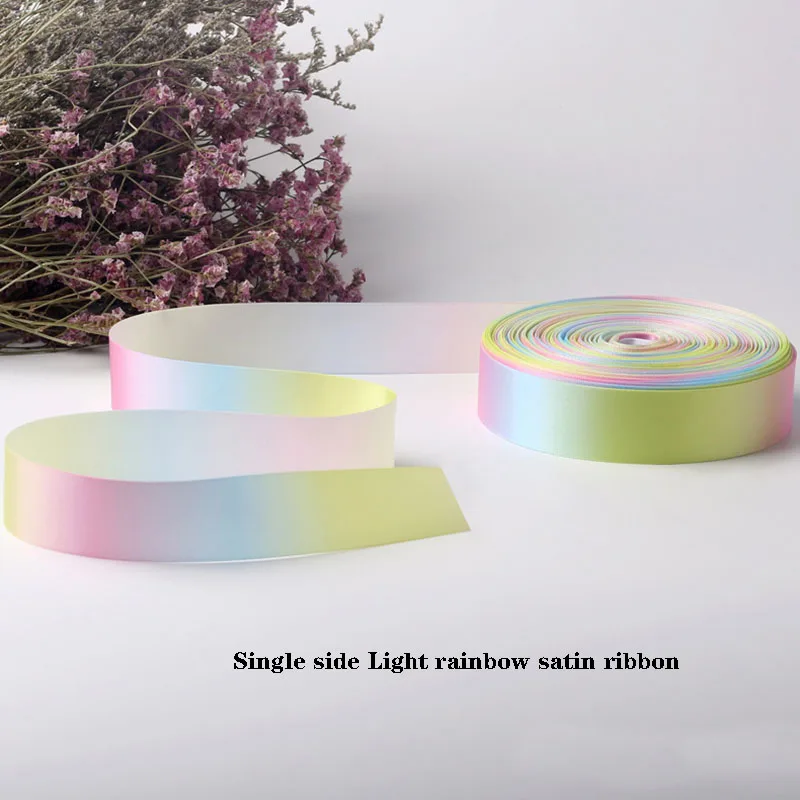 Light Rainbow Ribbons Satin double / Single side print Size 0.9/7.5cm 50/100Yard Each roll Spring Summer Happy fresh DIY Crafts