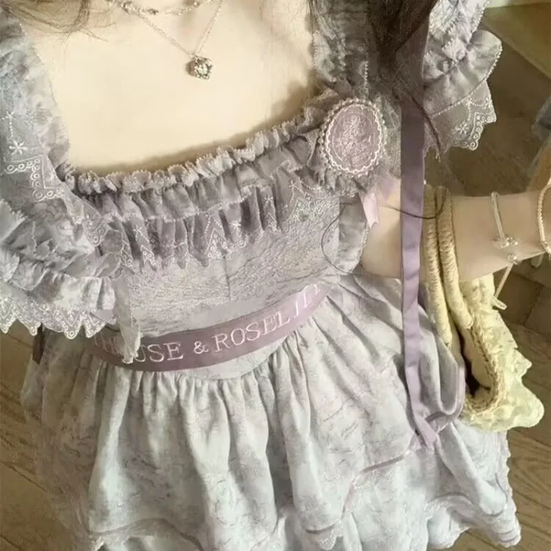 Jupe princesse douce et moelleuse de Style français, robe d'été florale, nouveau Design, taille cintrée, Slim, gâteau moelleux, robes Lolita