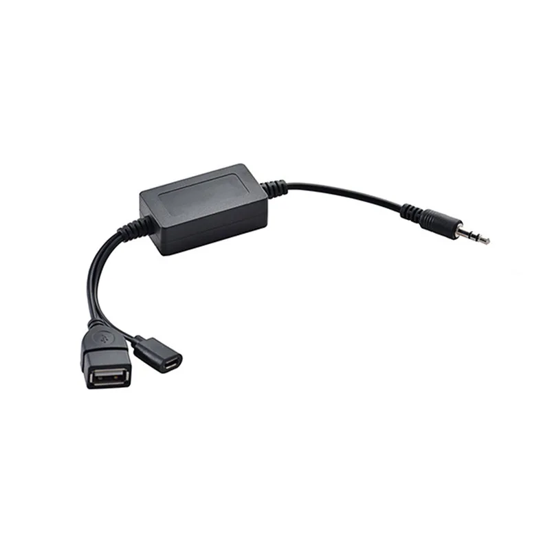 3.5mm AUX Male To Micro USB Female + USB Female Car Audio Decoder OTG Cable Play Music Via U Disk With Power Supply Function