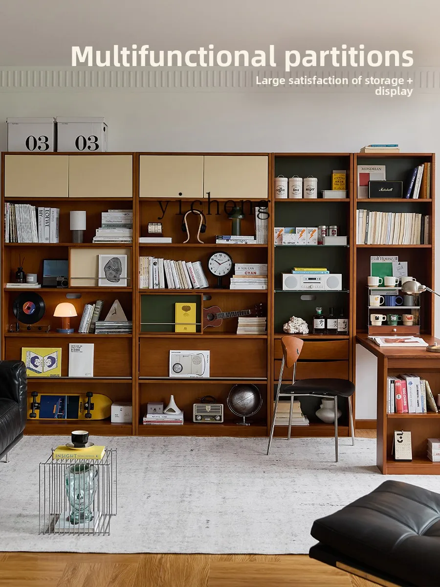 

LX solid wood bookcase antique locker desk integrated wall home living room display cabinet