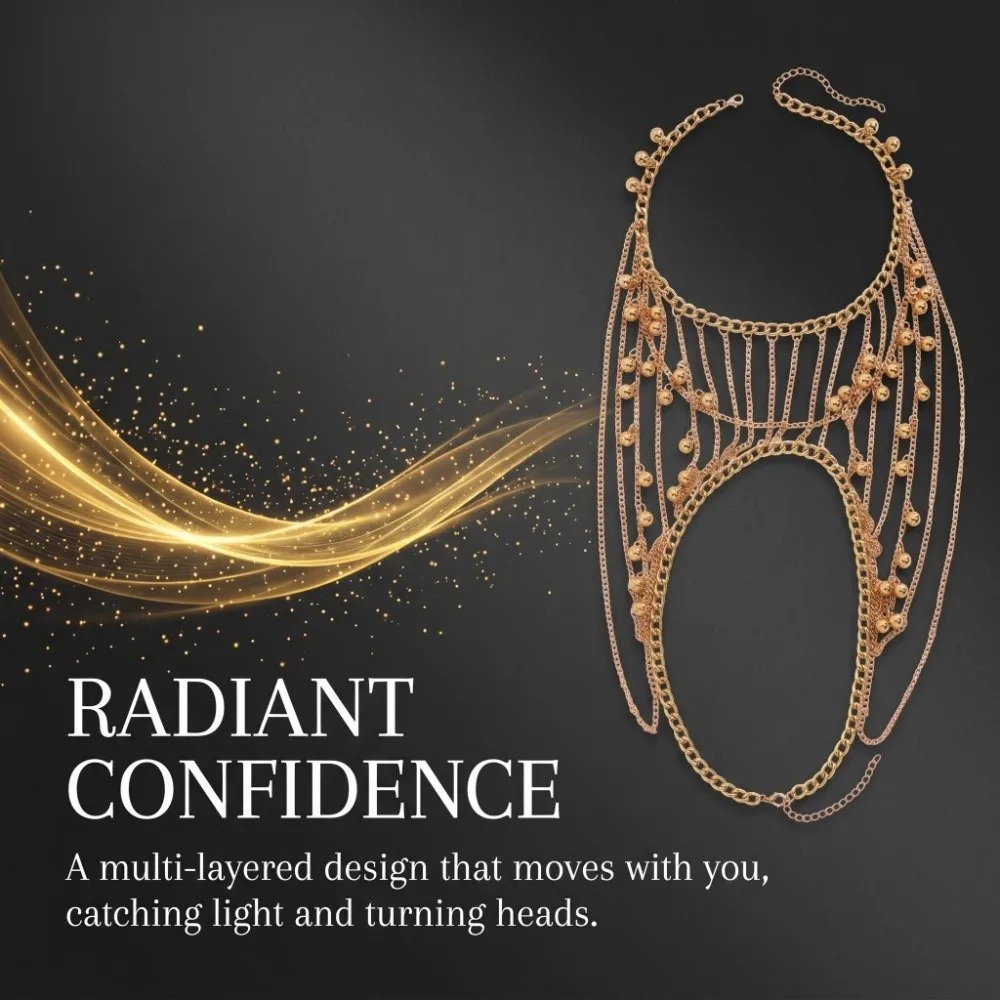 Multi-Layer Tassel Ball Shoulder Chain Metal Ball Dainty Chest Chain Adjustable Shiny Arm Chain Accessories Street Photo