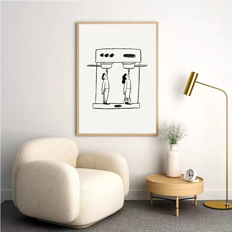 Abstract Line Coffee Drink Wall Art Print Poster Espresso Please Canvas Painting Cartoon Wall Art Picture Kitchen Cafe Decor