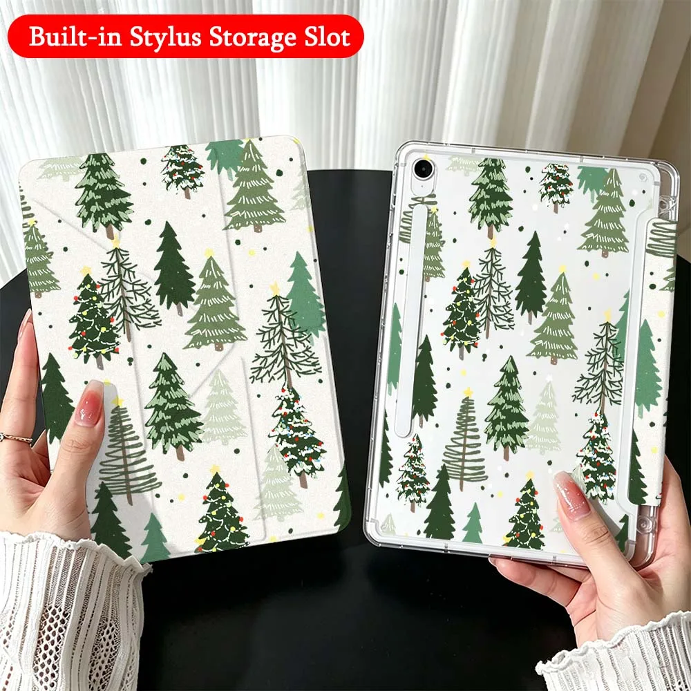 Christmas Tree Pattern Case For Samsung Galaxy Tab A9 A8 A11 S6 S7 S8 S9 S10 FE Plus Lite Transparent Y-Shaped Folding Tablet