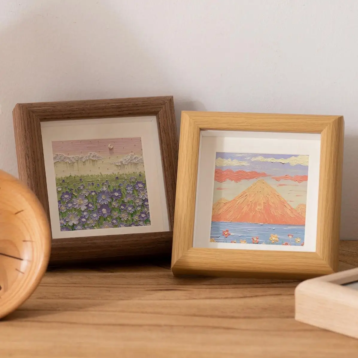 DIY Wooden Photo Frame for Kids Hand Drawn Art, Creative Oil Pastel Display Stand, Hollow Square Shape Wall Hanging Decor