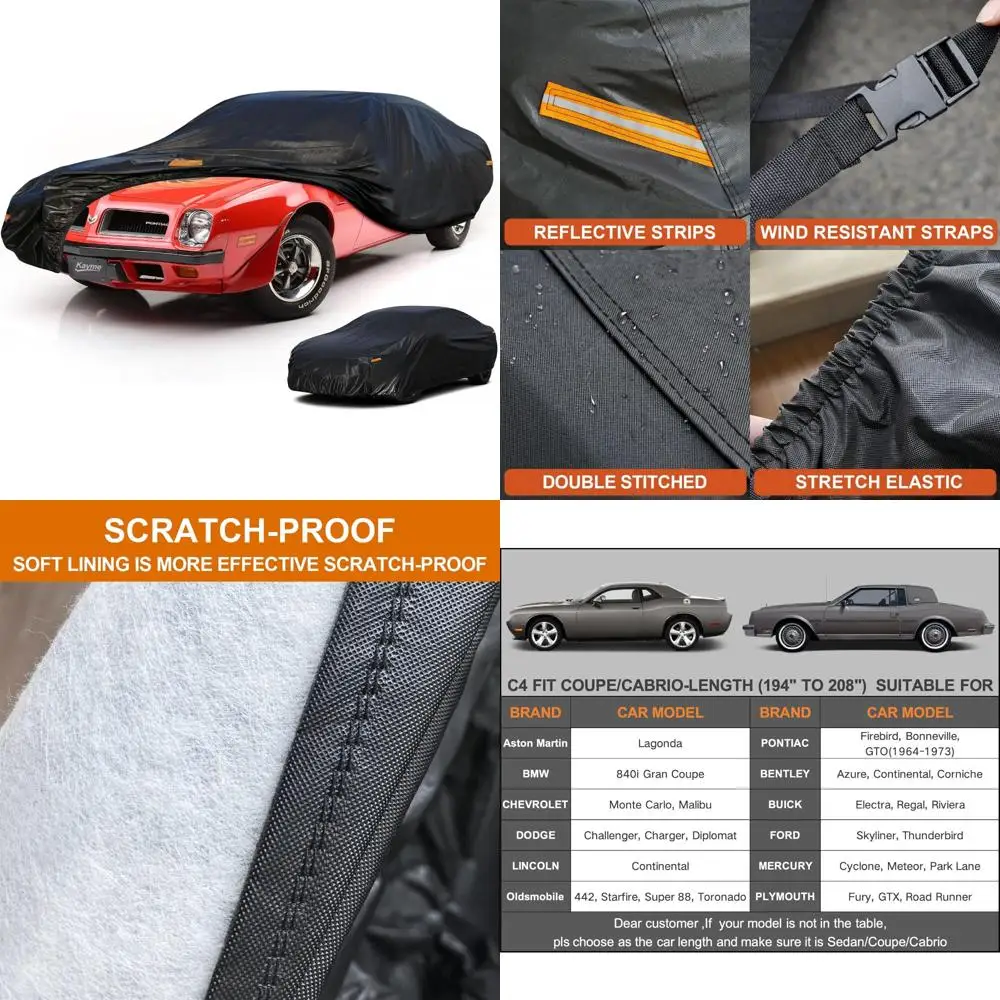 

Waterproof All-Weather Car Cover Universal Fit for Classic American Muscle Cars, Including Pontiac Firebird, Trans Am, Dodge Cha