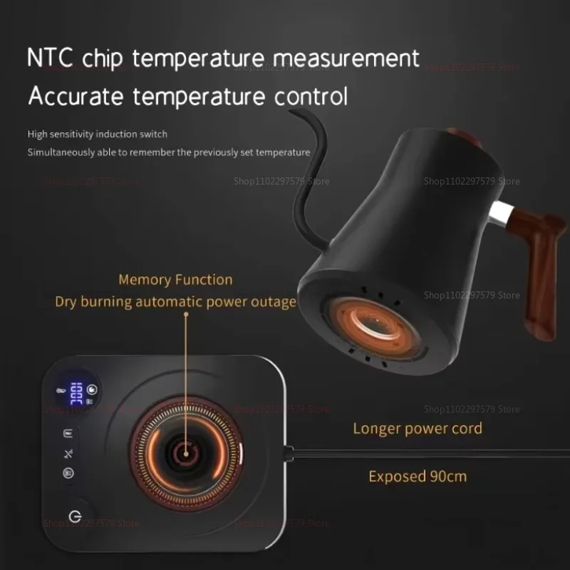 900ML Electric Gooseneck Kettle 1200W Water Boiler NTC Temperature Control LCD Display Auto Shut Off Pour Over Coffee Tea Kettle
