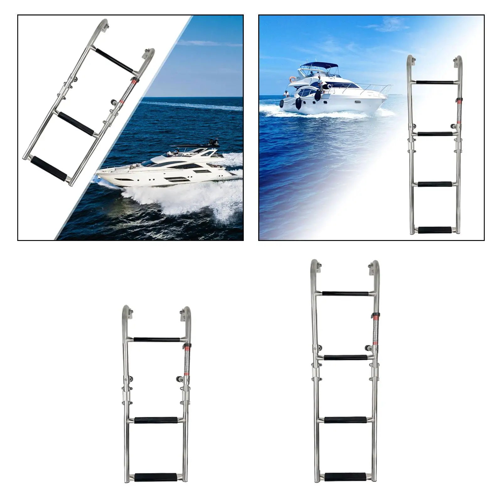 Escalera Telescópica para Piscina, Escalones Plegables de Acero Inoxidable para Embarcaciones y Plataformas Marinas