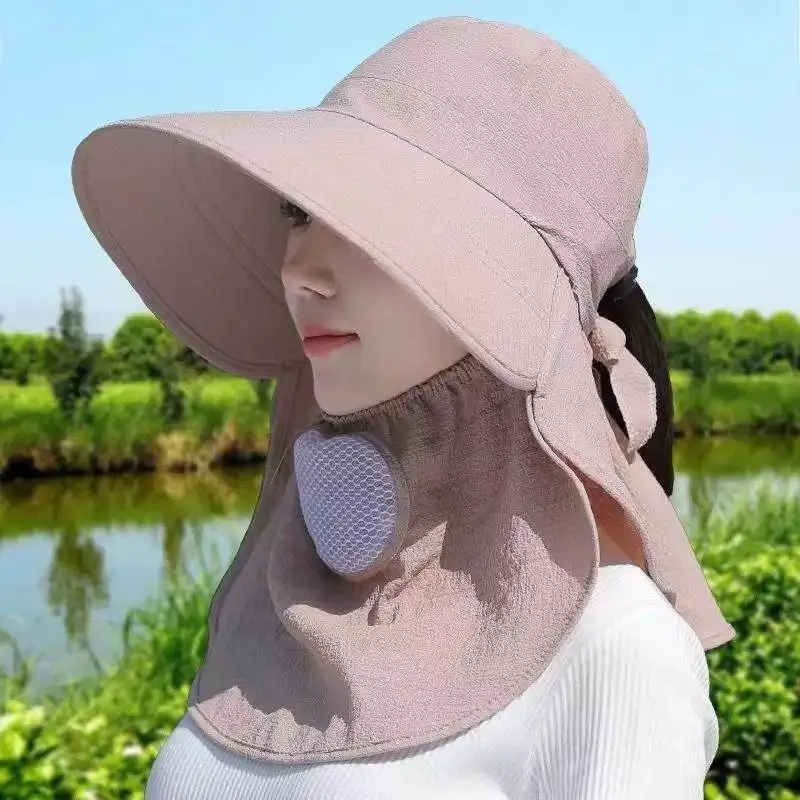 

Women's Summer Face Masking Large Brim Integrated Sun Hat Cycling Tea Picking Spring Cool Cap One Size Fits Most