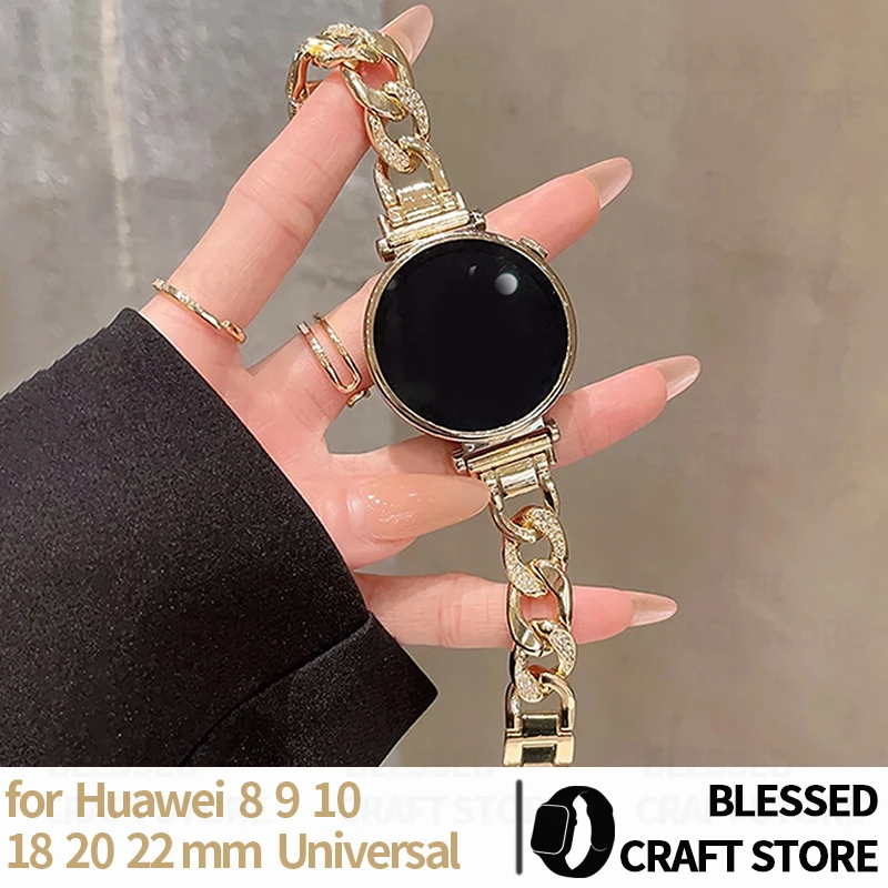 18 20 22mm Sparkling Diamond Stainless Steel Band for Huawei GT6 5 4 41mm 3Pro 43mm 46mm Metal Link Strap for Samsung Galaxy 7 6