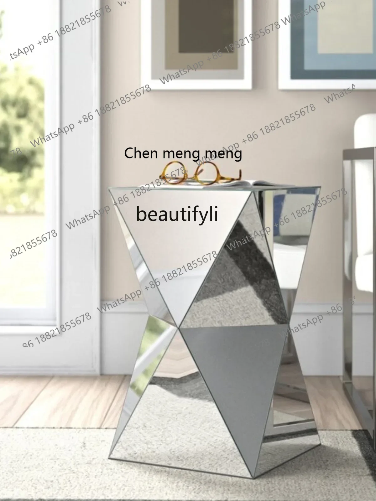 

ss7304European Mirror Glass of Corner Table Sofa Side Table Simple Neoclassical Irregular Furniture