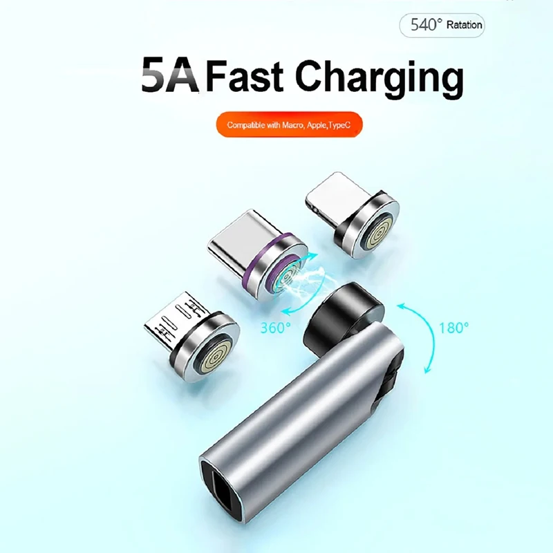 3A Fast Charging Magnetic Adapter For Mobile Phone Laptop Tablet Data Transfer Compatible Charging Adapter 540 Degree Rotation