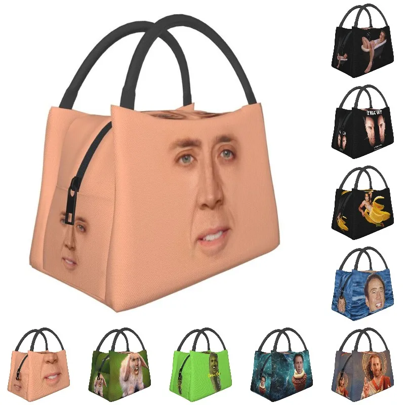 

Nicolas Cage Meme Insulated Lunch Bags for Women Funny Portable Thermal Cooler Bento Box Work Travel Fruit Fresh Storage Bag