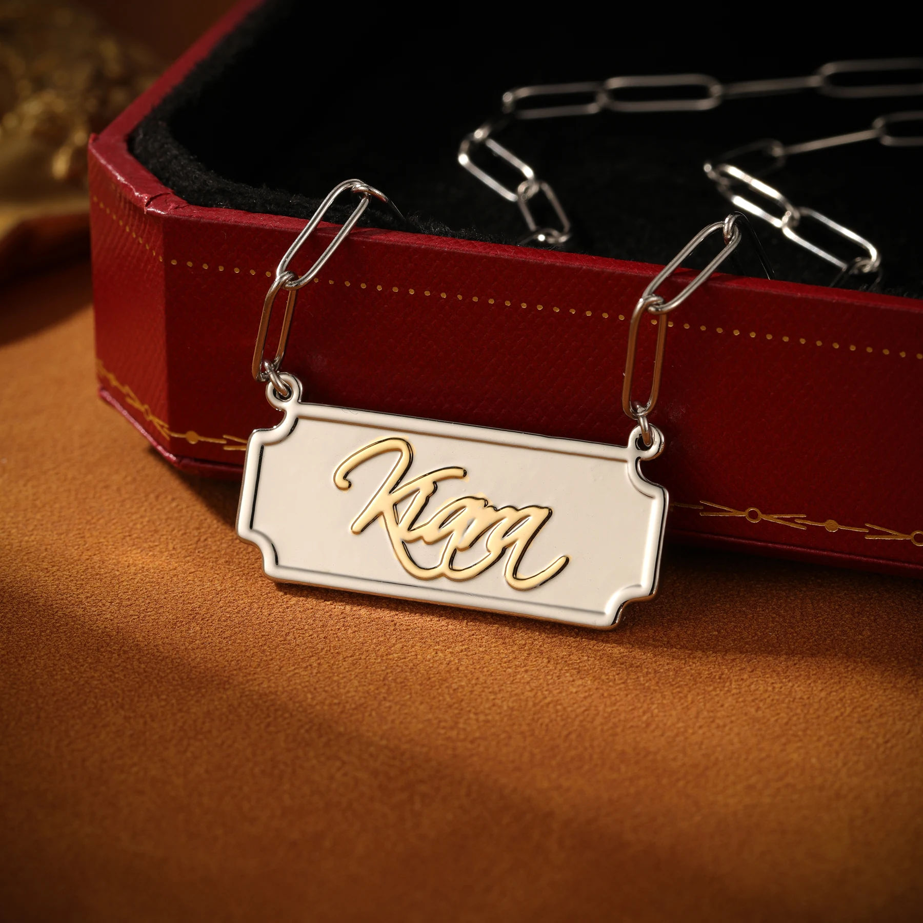 

Personalized Contrasting Name Necklace Custom Two Tone Name Pendant Personalized Paperclip Chain Christmas Gifts for Women