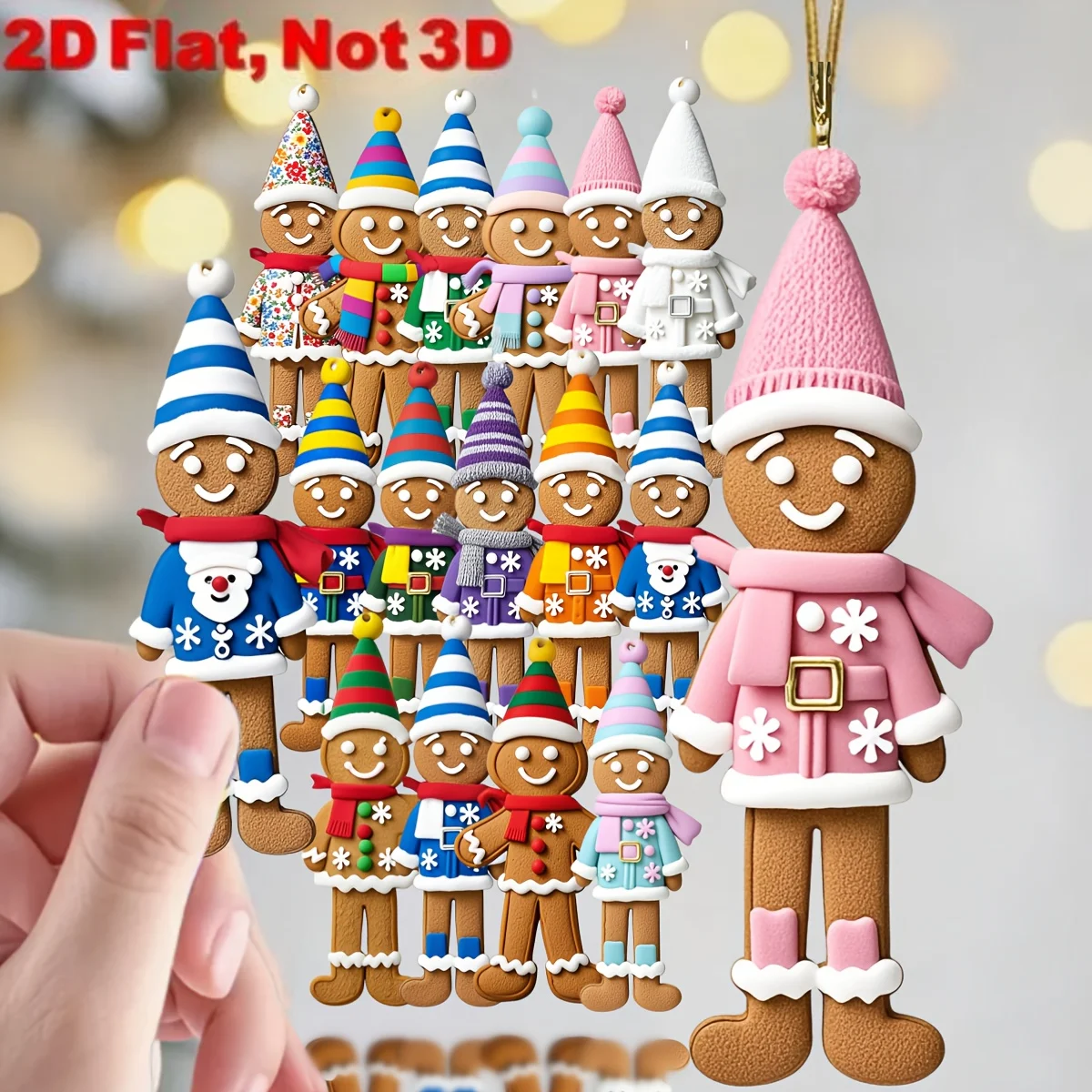 15Pcs Christmas Wooden Cute Gingerbread Man 2D Flat Wooden Pendant Christmas Tree Decoration Perfect Holiday Gift Decor