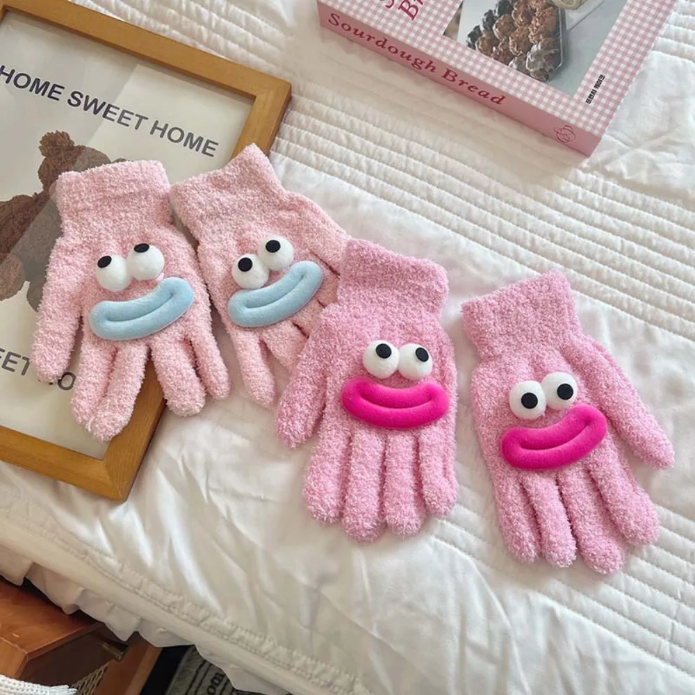 Fashion Cartoon Finger Gloves Candy Color Funny Big Mouth Gloves Cute Thicken Five-finger Gloves Autumn